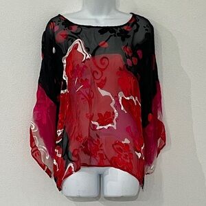 Chico's Vibrant Red and Black Sheer Blouse